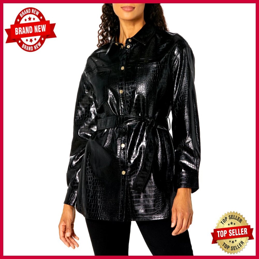 Faux Leather Quilted Belted Blouson Jacket, Wool Blend, Long Sleeve